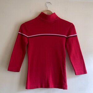 VINTAGE The Limited Red Turtleneck Shirt 3/4 Sleeves 100% Cotton Women's Size S